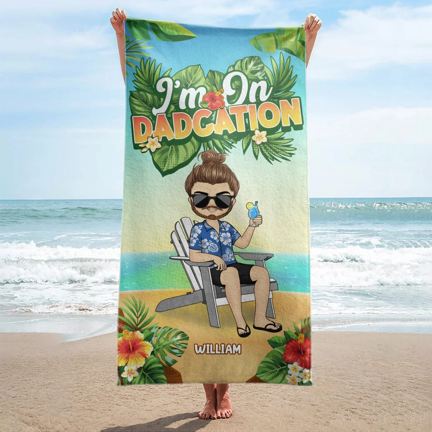 Traveling On Dadcation - Gift For Father - Personalized Custom Beach Towel - Image 2