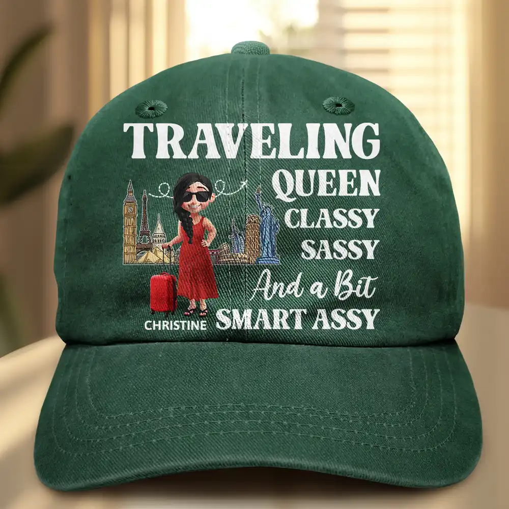 Traveling Queen Classy Sassy - Personalized Vintage Washed Denim Cap