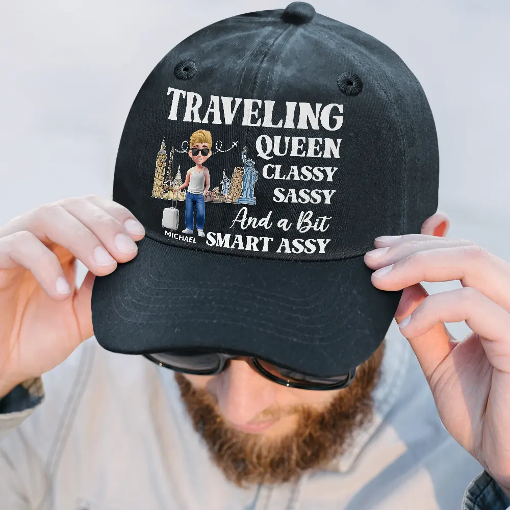 Traveling Queen Classy Sassy - Personalized Vintage Washed Denim Cap - Image 2