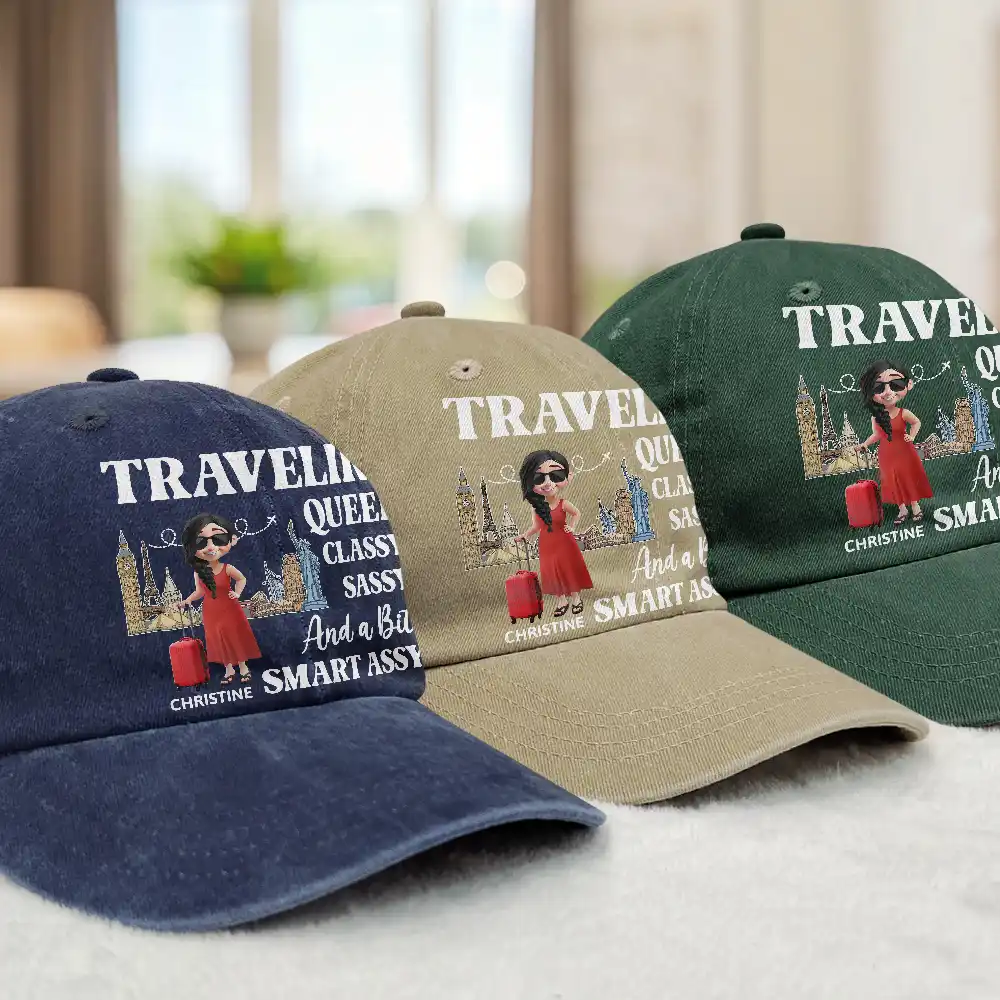 Traveling Queen Classy Sassy - Personalized Vintage Washed Denim Cap - Image 3