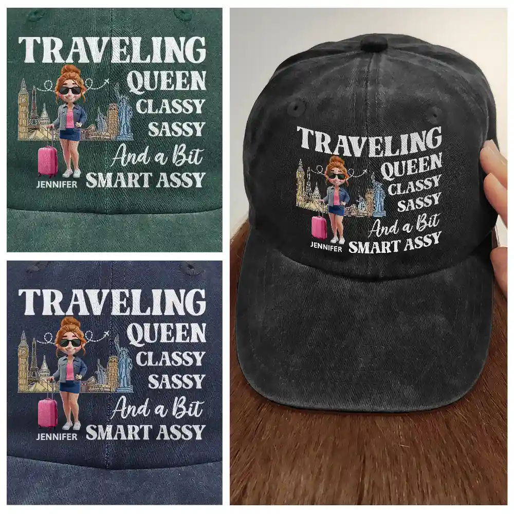 Traveling Queen Classy Sassy - Personalized Vintage Washed Denim Cap - Image 4