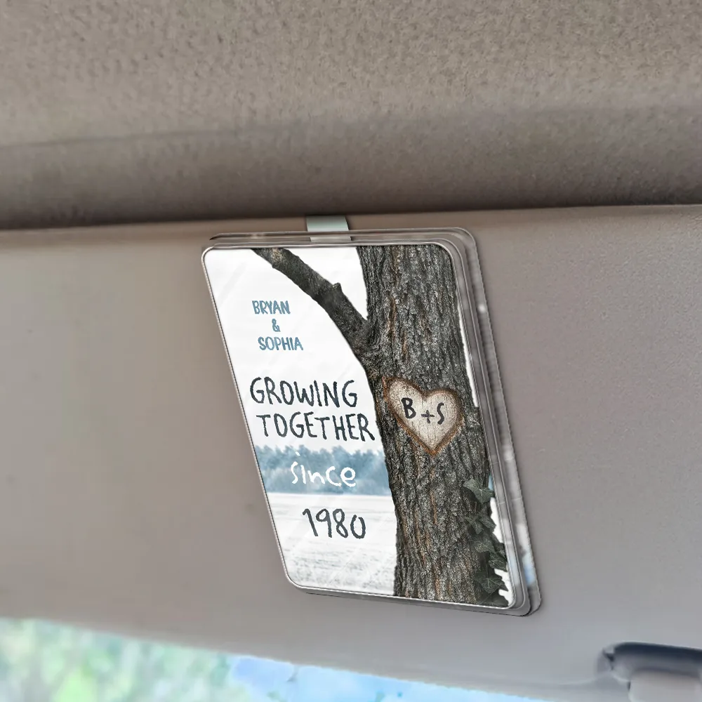 Tree Heart Carved Effect Couple Growing Together Since - Personalized Custom Shaped Acrylic Car Visor Clip - Image 2