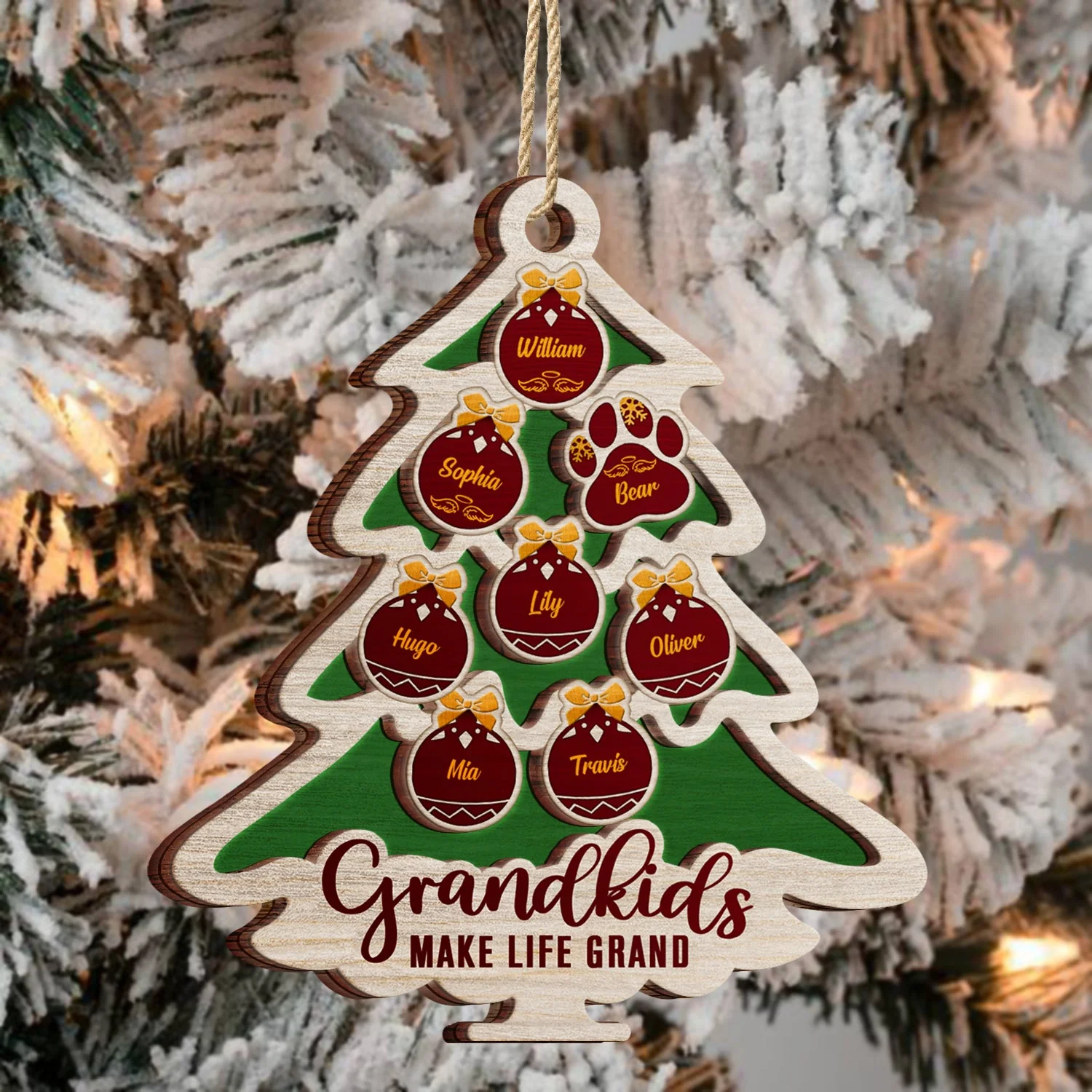 Tree Shape Love Grows Here - Holiday, Xmas, Christmas Gift For Family, Parents, Grandparents - Personalized 2-Layered Wooden Ornament - Image 3