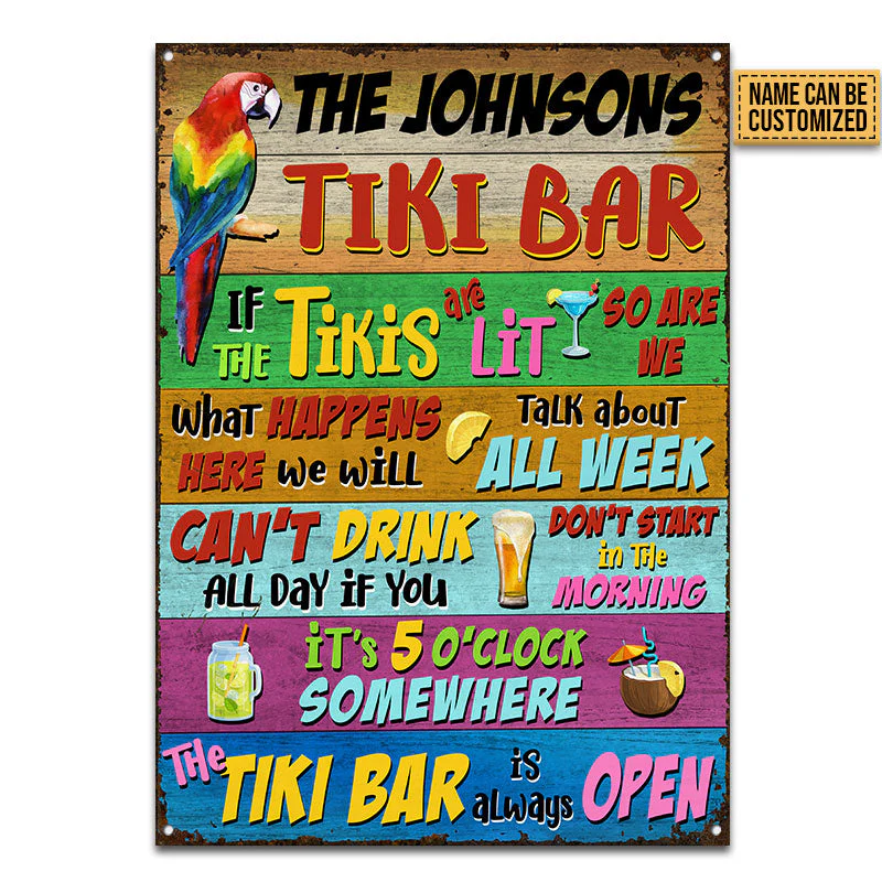 Tropical Parrot Tiki Bar Is Always Open Custom Classic Metal Signs, Tiki Lounge Decor, Parrot Lounge Decor, Tropical Tiki Decor - Image 4