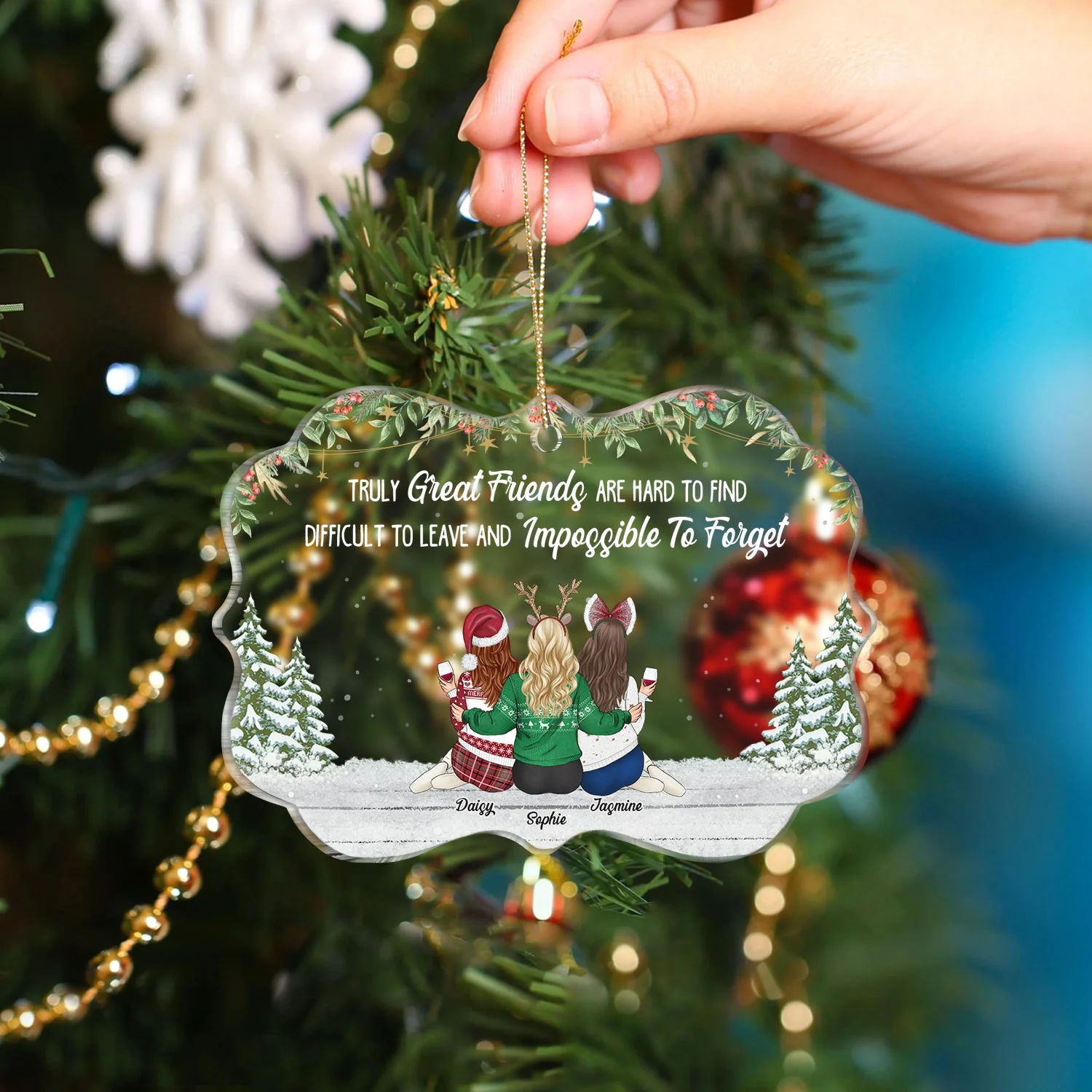 Truly Great Friends - Christmas, Gift For Bestie - Personalized Medallion Acrylic Ornament - Image 4