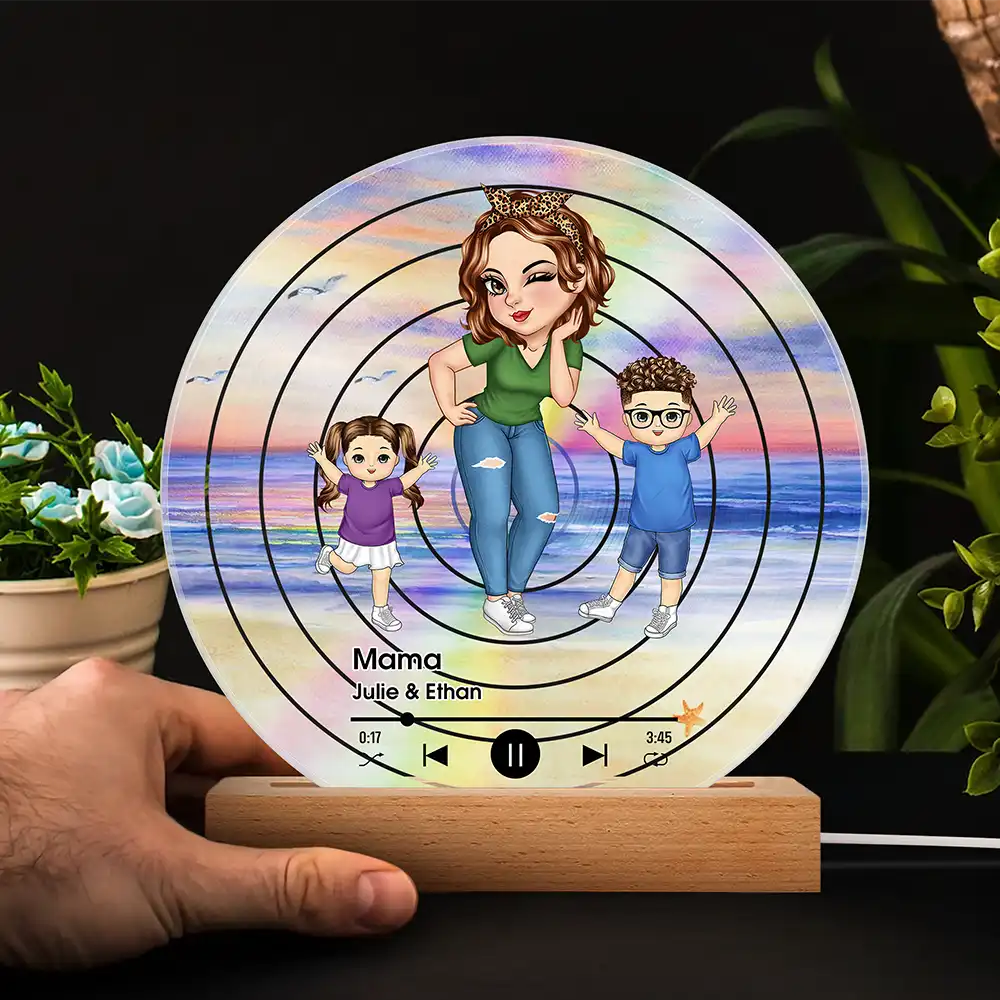 Turban Grandma Decorative Vinyl Record With Grandkids - Personalized 3D Led Light Wooden Base - Image 4