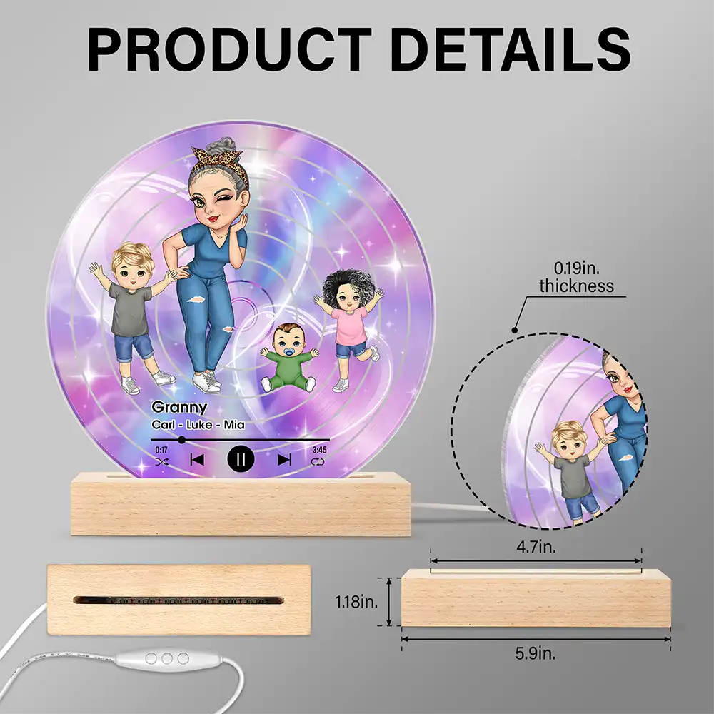 Turban Grandma Decorative Vinyl Record With Grandkids - Personalized 3D Led Light Wooden Base - Image 5
