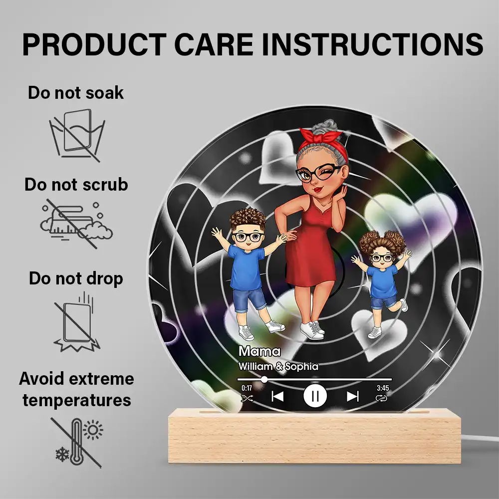 Turban Grandma Decorative Vinyl Record With Grandkids - Personalized 3D Led Light Wooden Base - Image 6