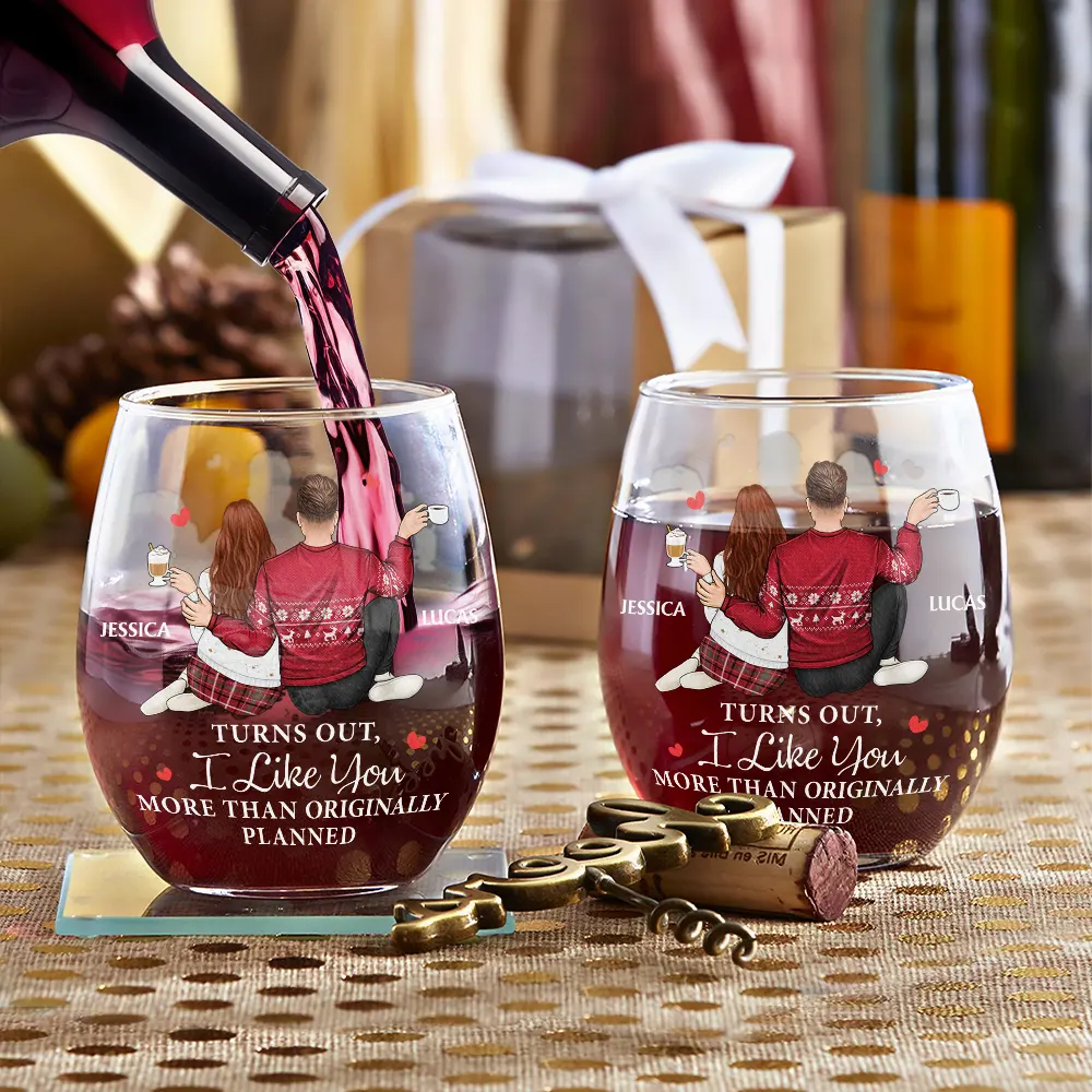 Turns Out I Like You More Than Originally Planned Couple - Personalized Stemless Wine Glass - Image 3