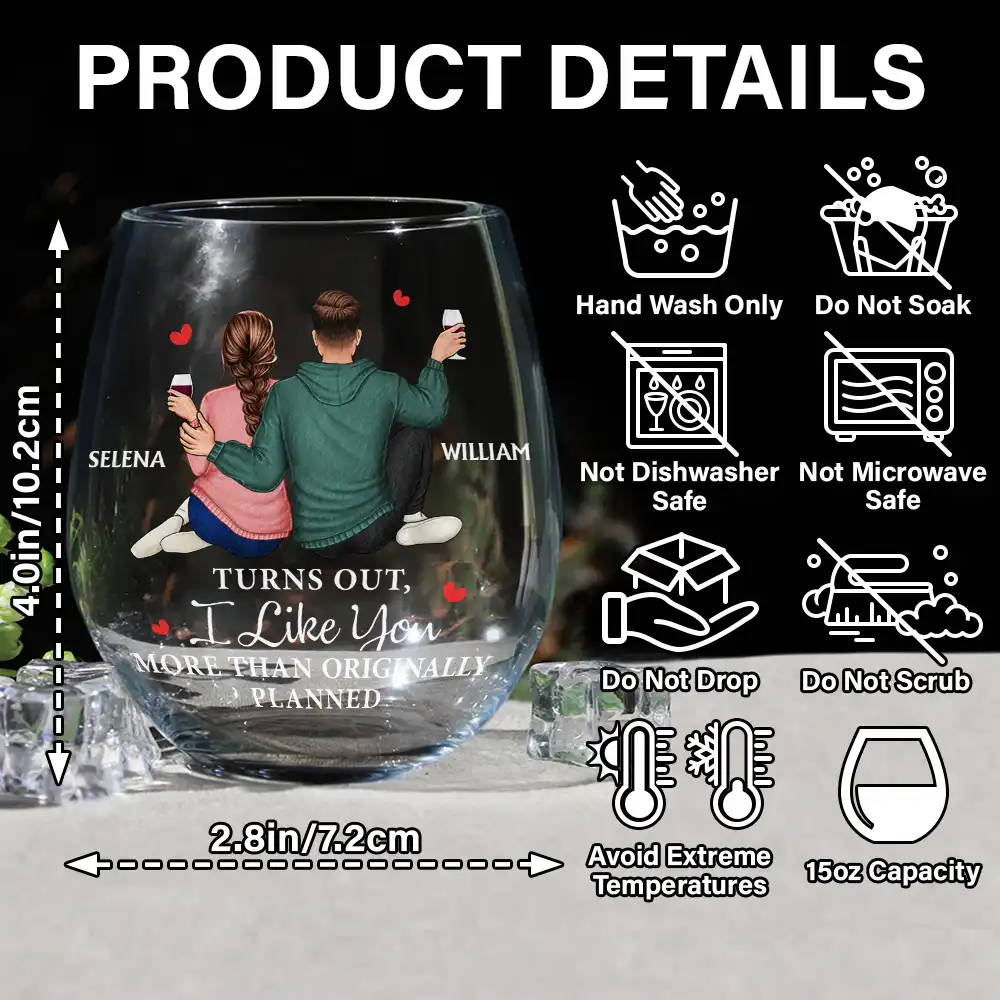Turns Out I Like You More Than Originally Planned Couple - Personalized Stemless Wine Glass - Image 5