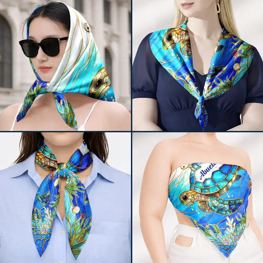 Turtle Silky Satin Effect Mom Grandma - Personalized Scarf - Image 6