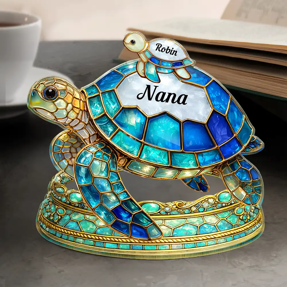 Turtle Stained Glass Effect Mom Grandma - Personalized Custom Shaped Acrylic Plaque - Image 3