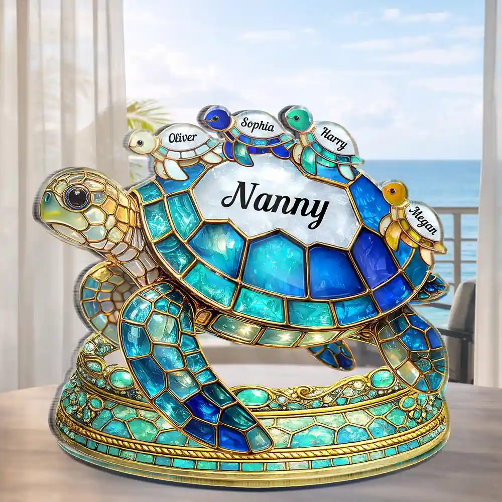 Turtle Stained Glass Effect Mum Nanny - Personalised Custom Shaped Acrylic Plaque