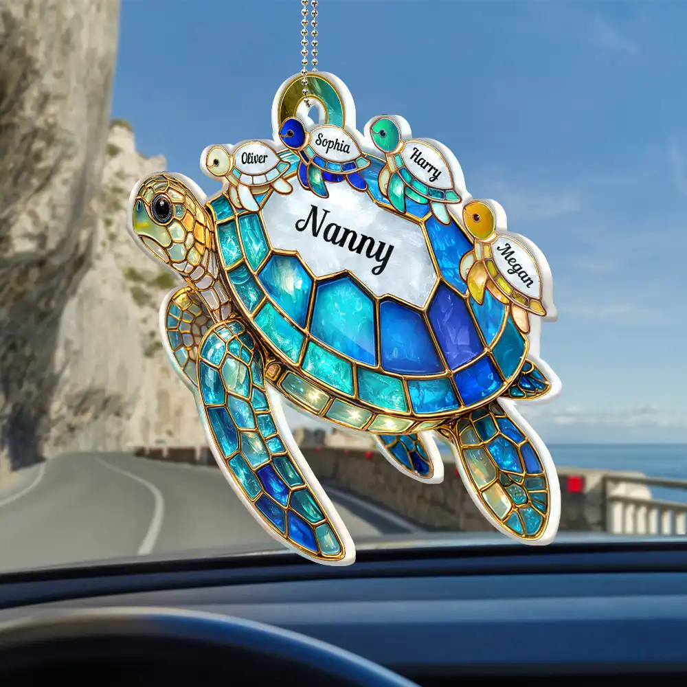 Turtle Stained Glass Mom Grandma - Personalized Acrylic Car Hanger - Image 2