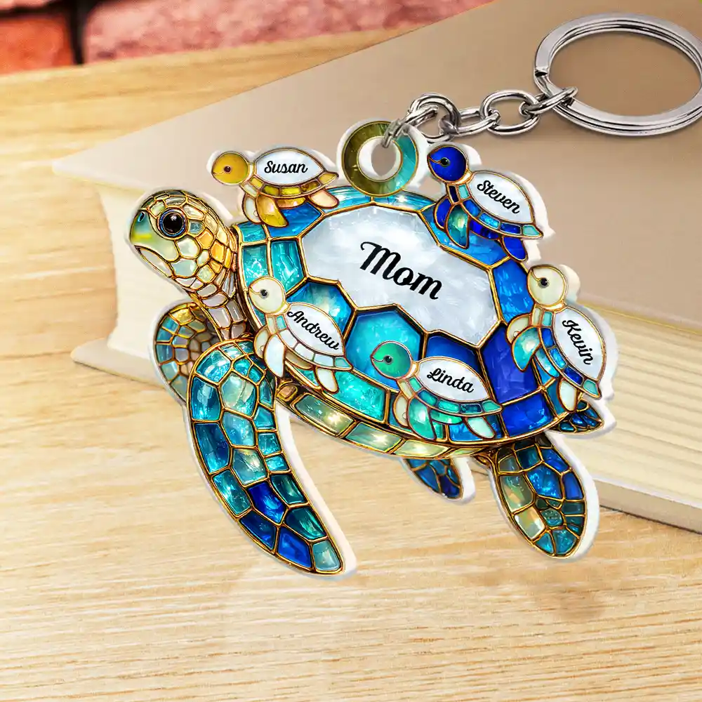 Turtle Stained Glass Mom Grandma - Personalized Acrylic Keychain - Image 2