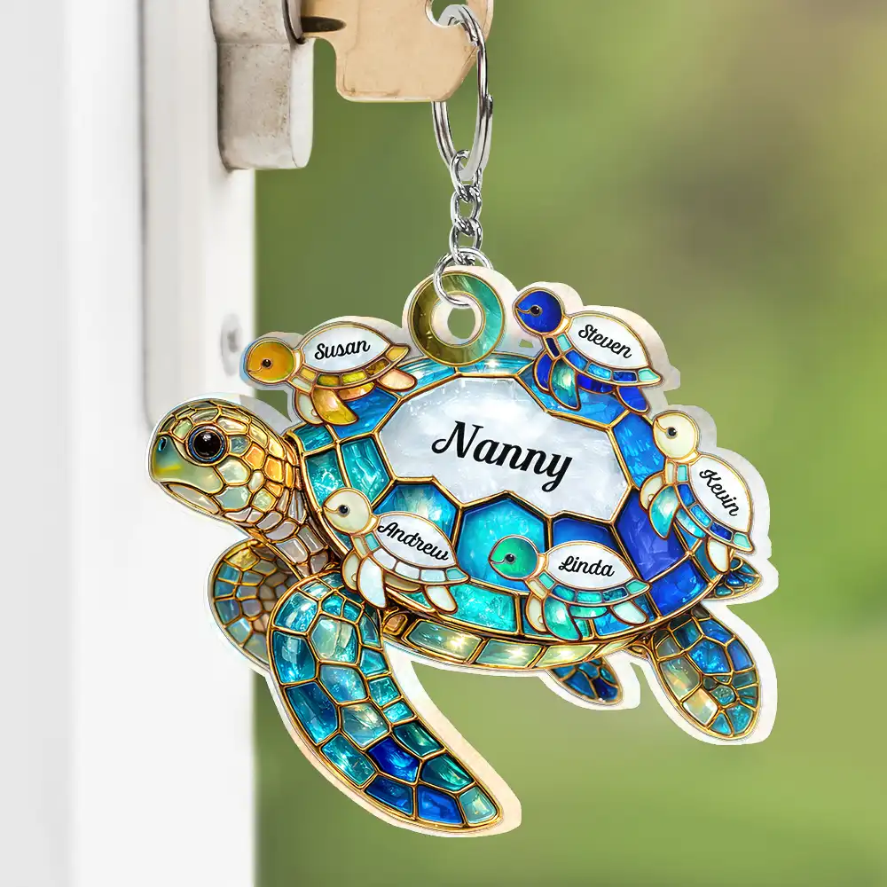 Turtle Stained Glass Mom Grandma - Personalized Acrylic Keychain - Image 3