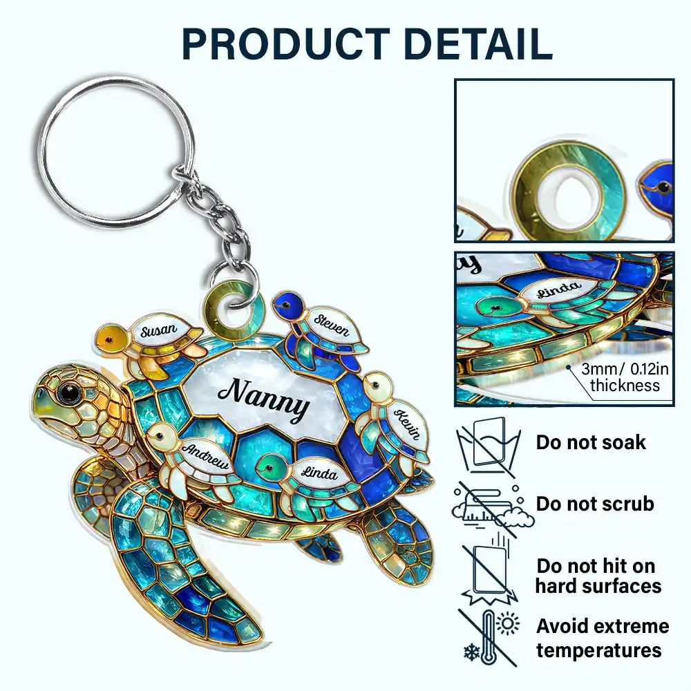 Turtle Stained Glass Mom Grandma - Personalized Acrylic Keychain - Image 6