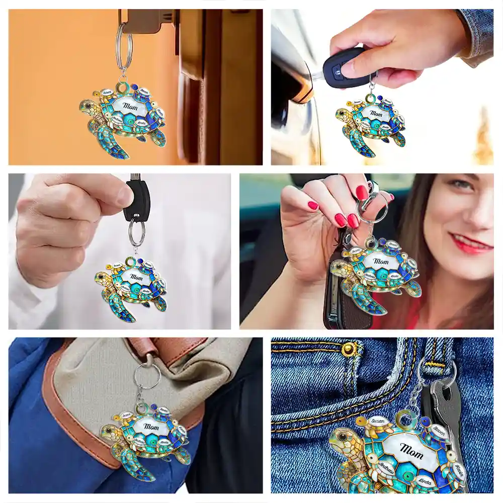 Turtle Stained Glass Mom Grandma - Personalized Acrylic Keychain - Image 7