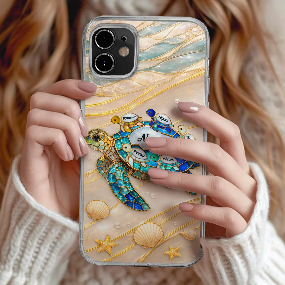 Turtle Stained Glass Mom Grandma - Personalized Clear Phone Case - Image 2