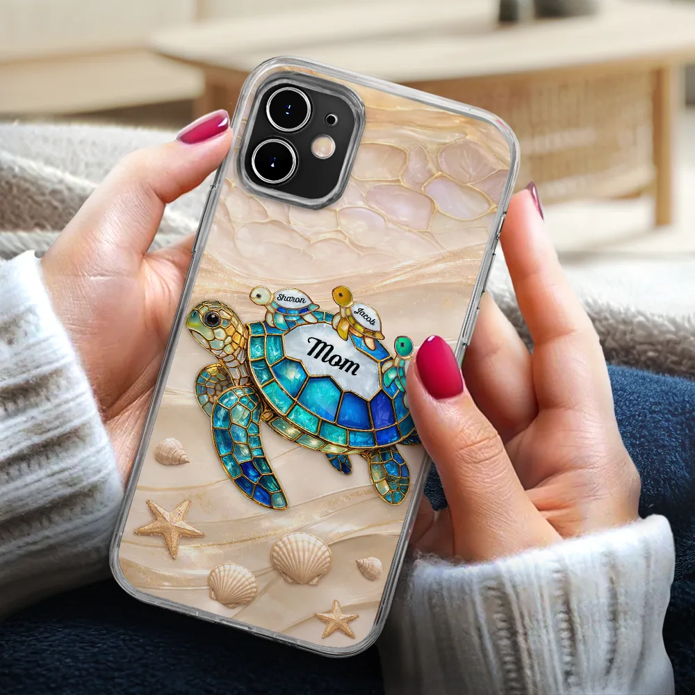 Turtle Stained Glass Mom Grandma - Personalized Clear Phone Case - Image 3