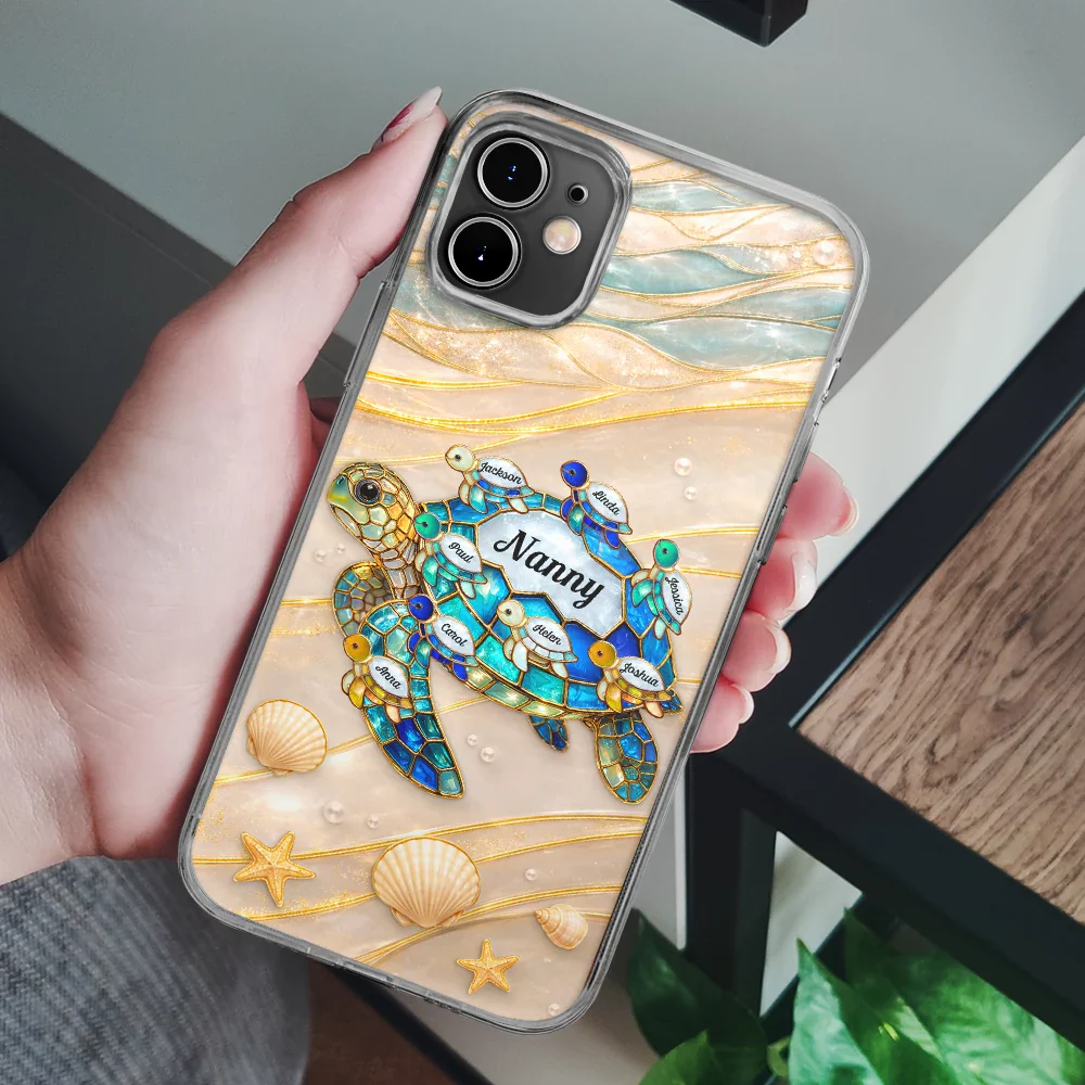 Turtle Stained Glass Mom Grandma - Personalized Clear Phone Case - Image 6