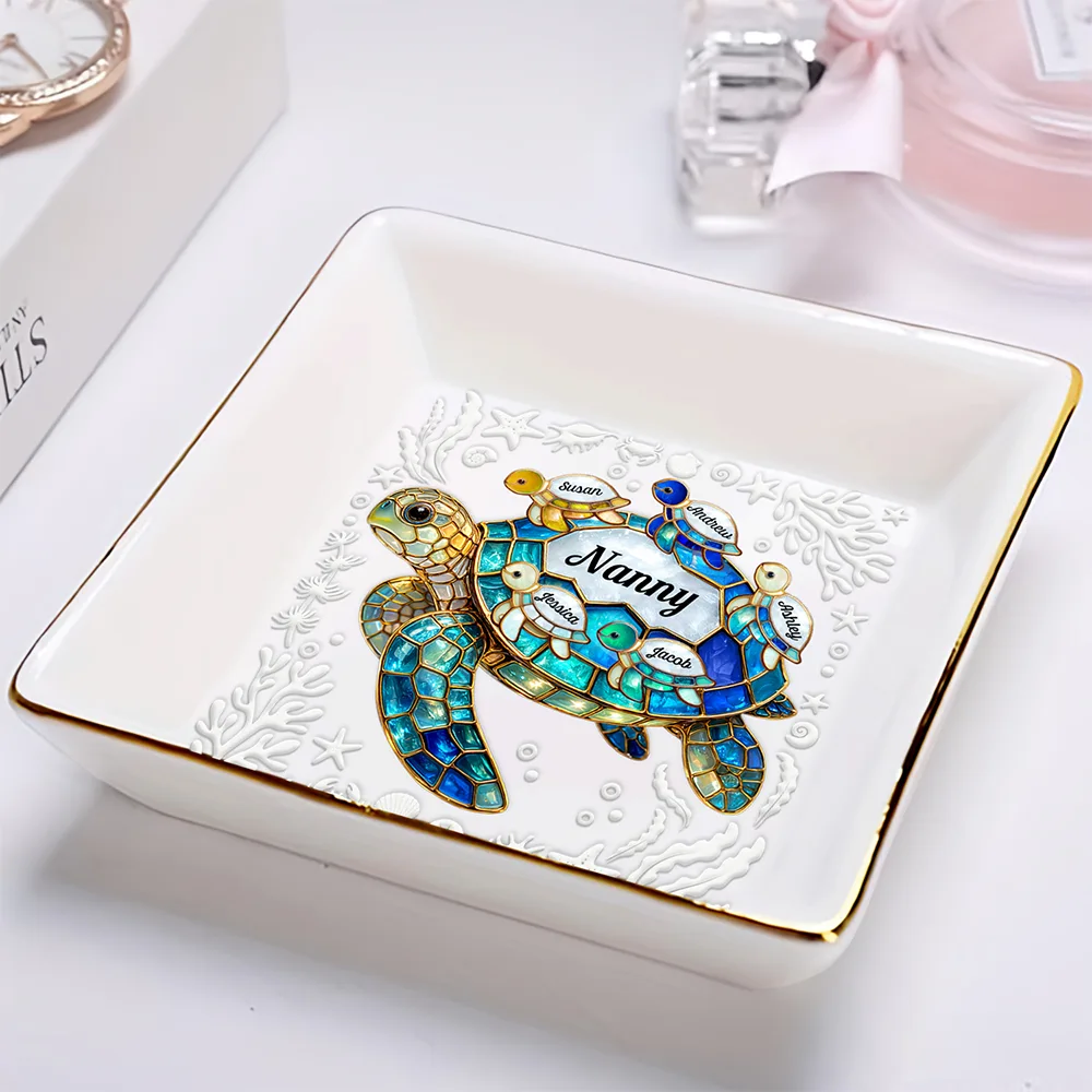 Turtle Stained Glass Mom Grandma - Personalized Ring Dish - Image 2