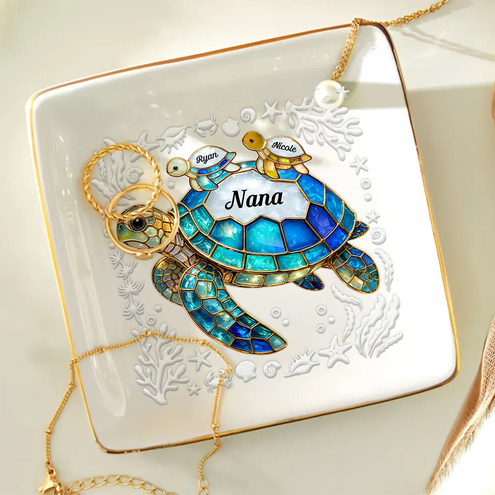 Turtle Stained Glass Mom Grandma - Personalized Ring Dish - Image 4
