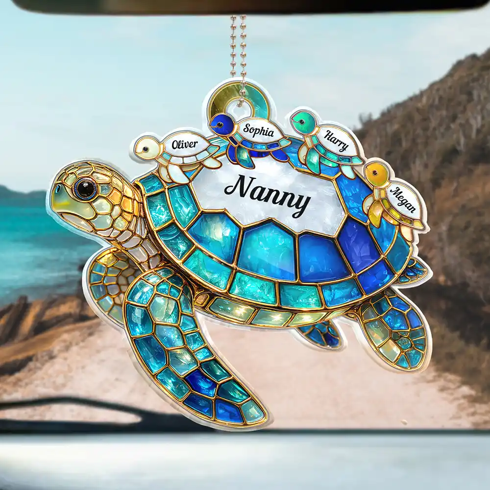 Turtle Stained Glass Mum Nanny - Personalised Acrylic Car Hanger