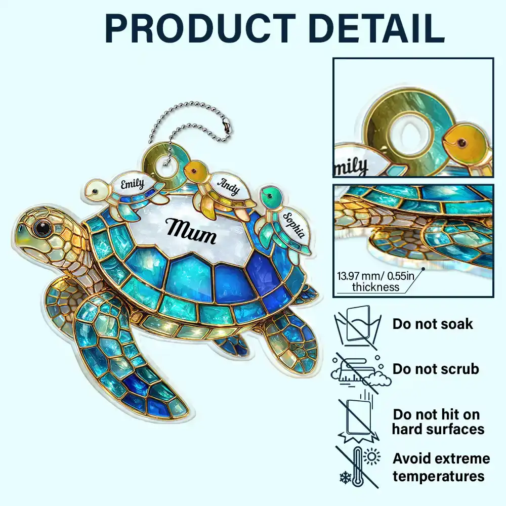 Turtle Stained Glass Mum Nanny - Personalised Acrylic Car Hanger - Image 5