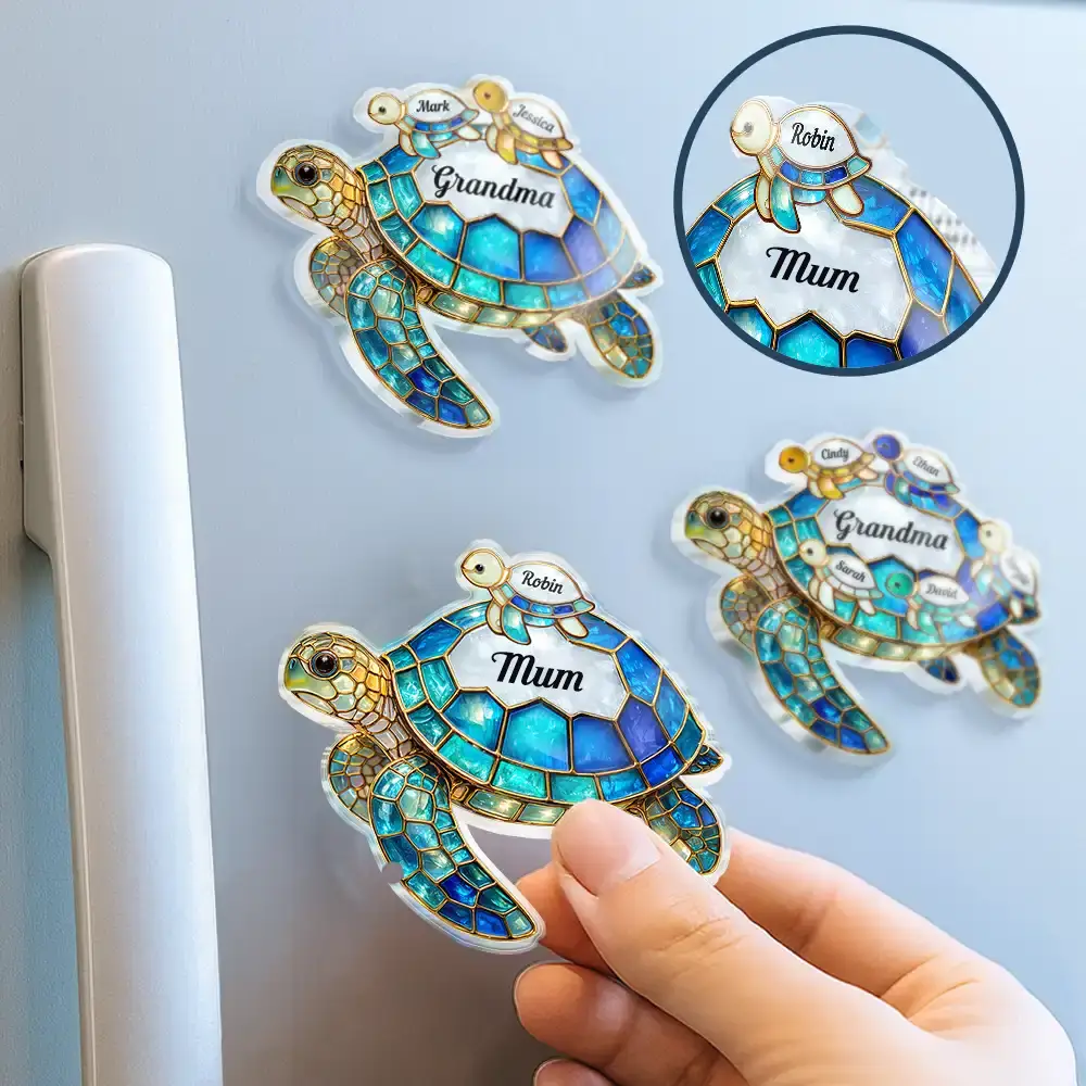 Turtle Stained Glass Mum Nanny - Personalised Acrylic Fridge Magnet - Image 2