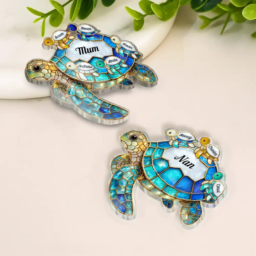Turtle Stained Glass Mum Nanny - Personalised Acrylic Fridge Magnet - Image 3
