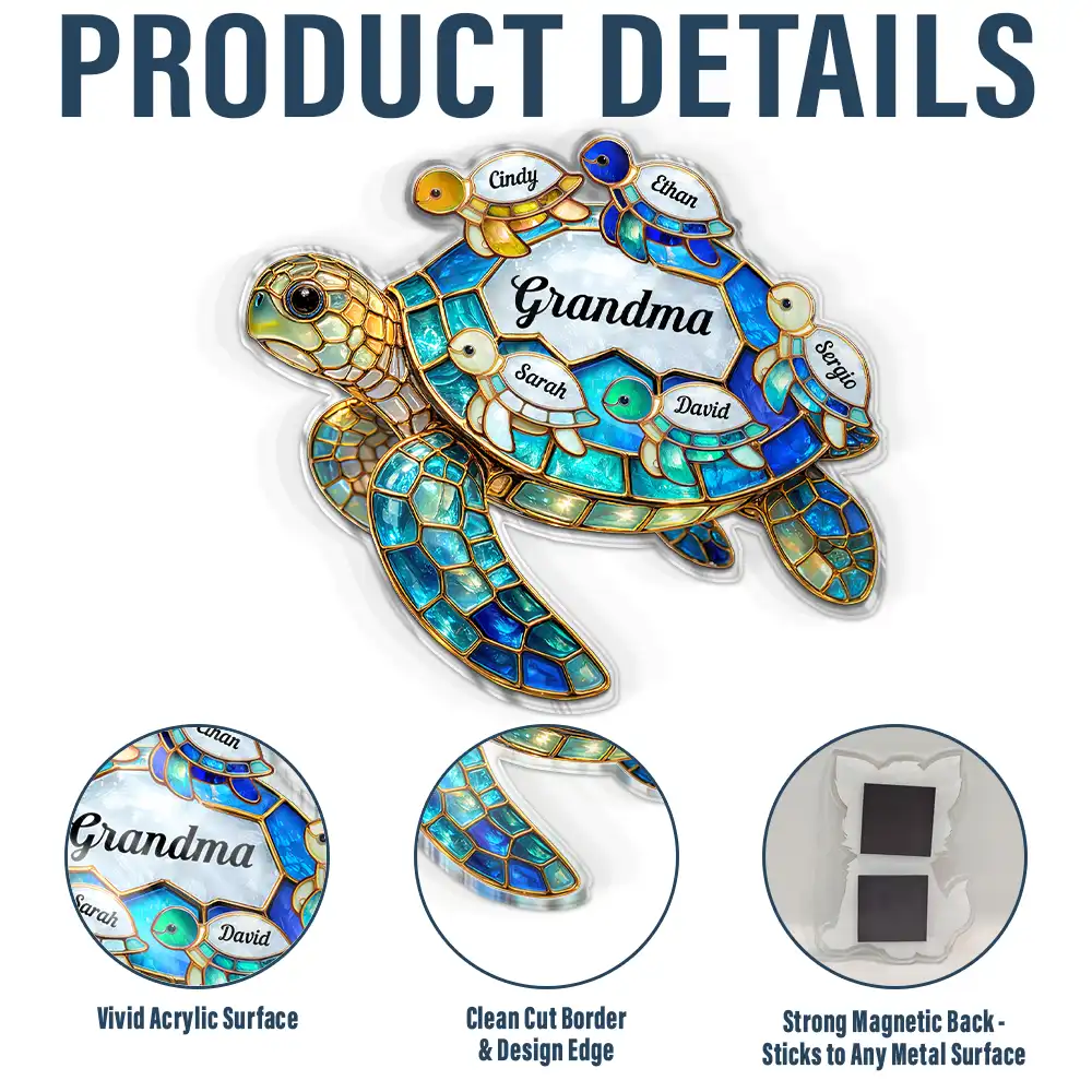 Turtle Stained Glass Mum Nanny - Personalised Acrylic Fridge Magnet - Image 4