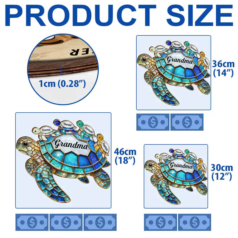 Turtle Stained Glass Mum Nanny - Personalised Custom Shaped Wood Sign - Image 3