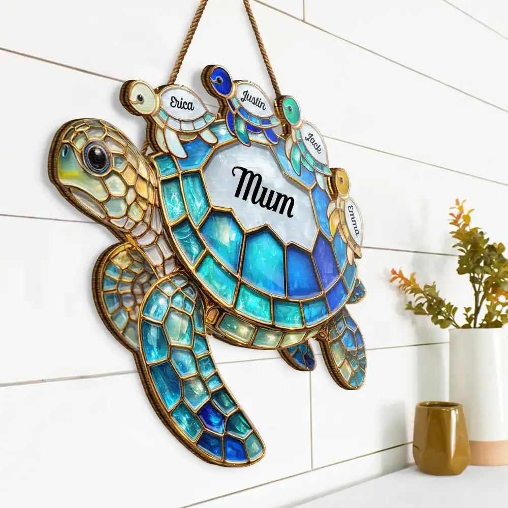 Turtle Stained Glass Mum Nanny - Personalised Custom Shaped Wood Sign - Image 4