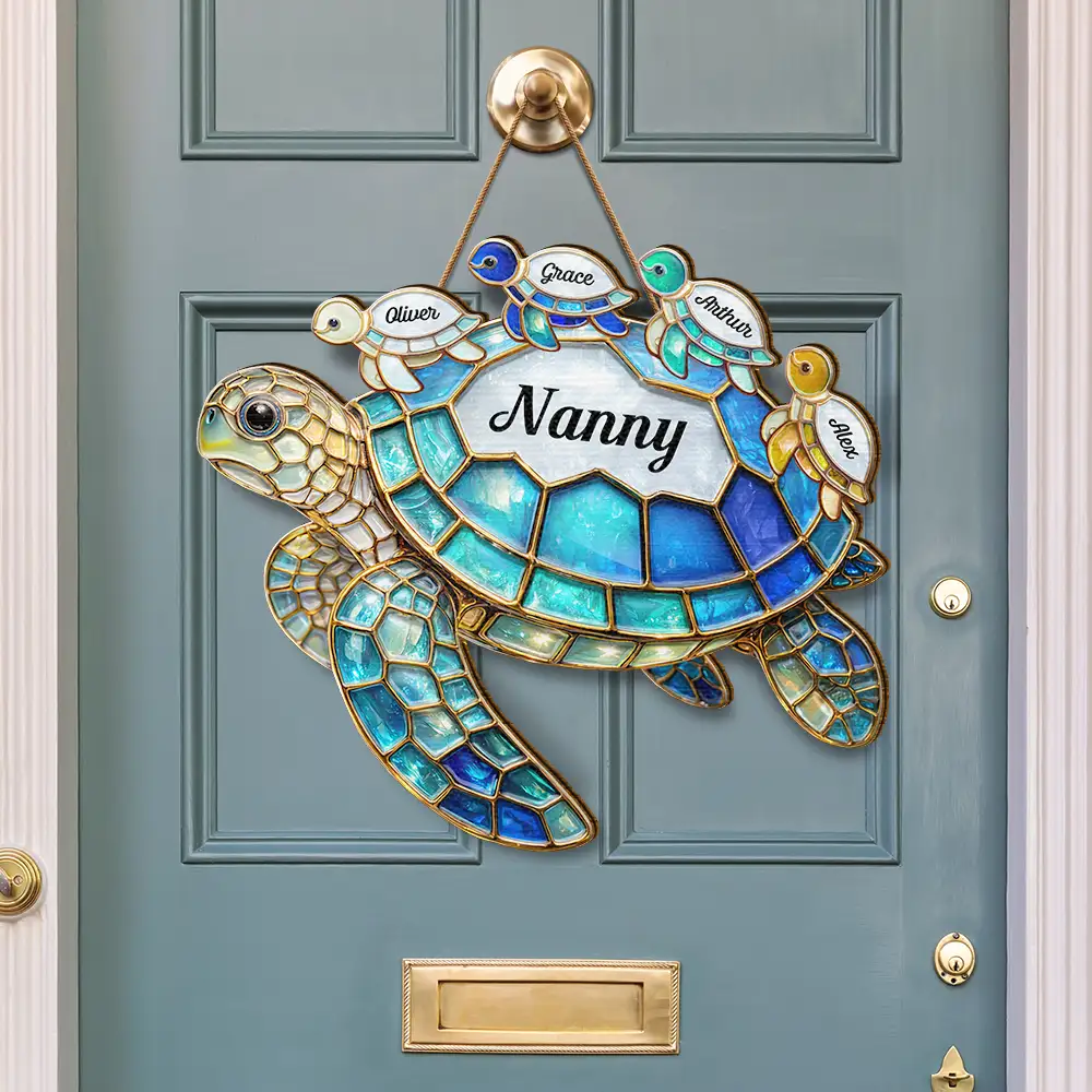 Turtle Stained Glass Mum Nanny - Personalised Custom Shaped Wood Sign - Image 5