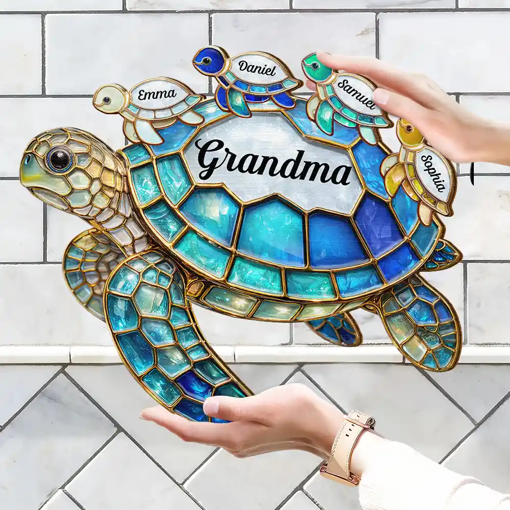 Turtle Stained Glass Mum Nanny - Personalised Custom Shaped Wood Sign - Image 6