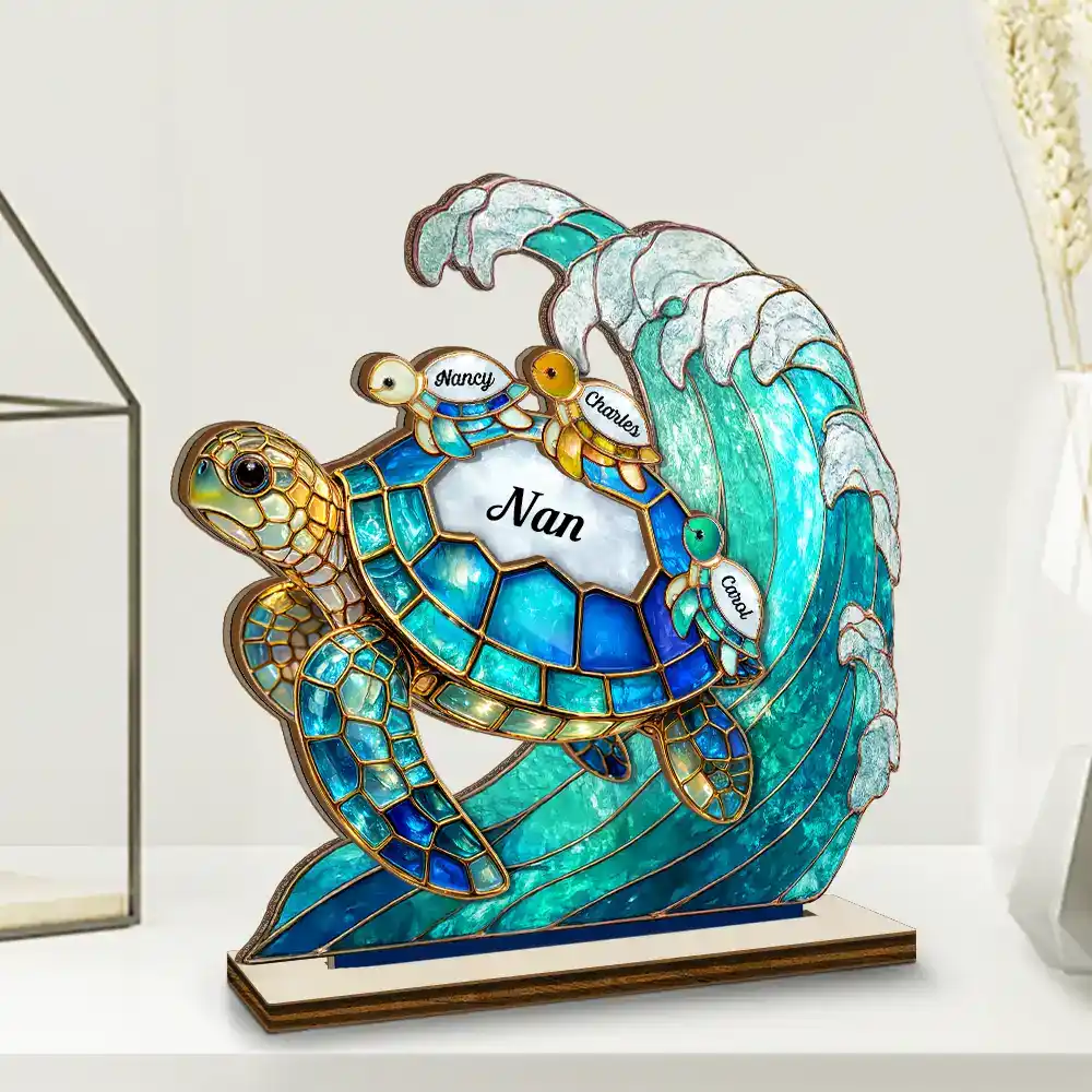 Turtle Stained Glass Mum Nanny - Personalised Custom Shaped Wooden Plaque - Image 2