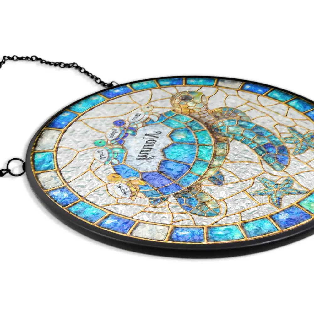Turtle Stained Glass Mum Nanny - Personalised Stained Glass Window Hanging Suncatcher - Image 5