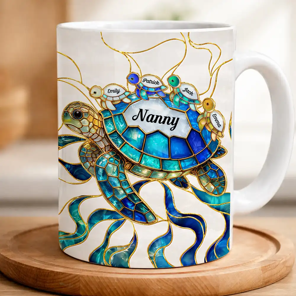Turtle Stained Glass Mum Nanny - Personalised White Edge-to-Edge Mug
