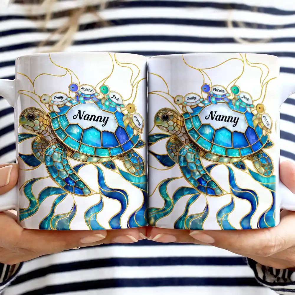 Turtle Stained Glass Mum Nanny - Personalised White Edge-to-Edge Mug - Image 2