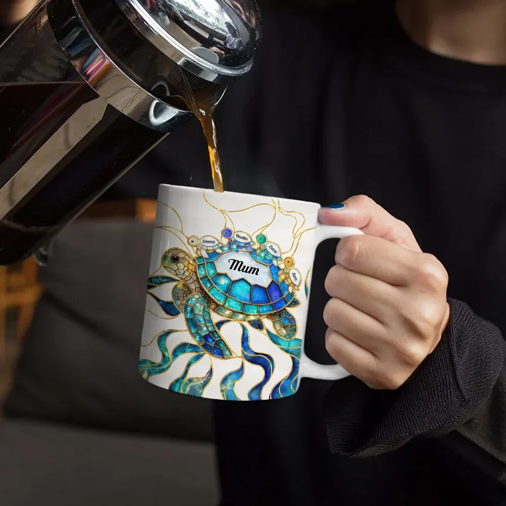 Turtle Stained Glass Mum Nanny - Personalised White Edge-to-Edge Mug - Image 4