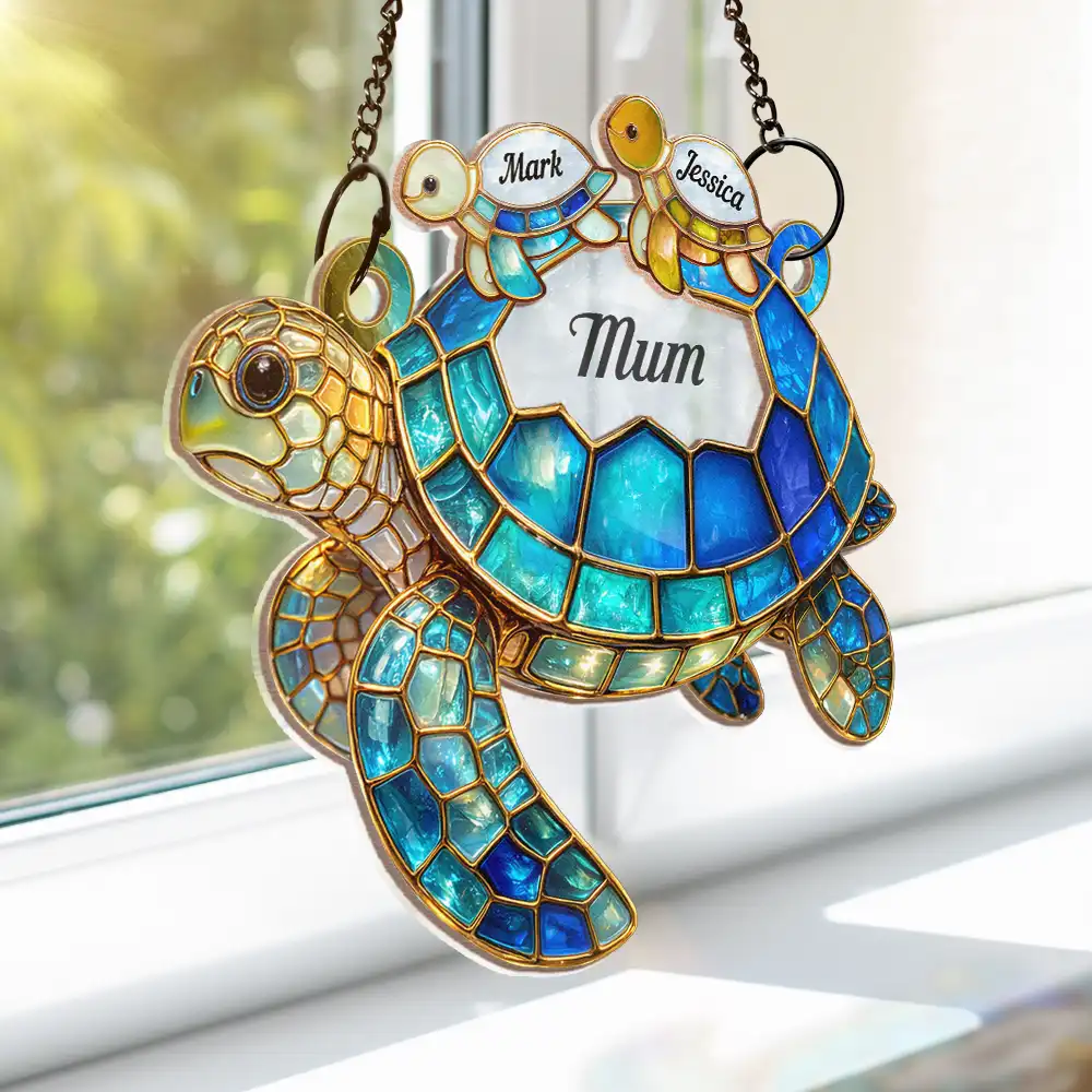 Turtle Stained Glass Nanny Mum - Personalised Window Hanging Suncatcher Ornament - Image 3
