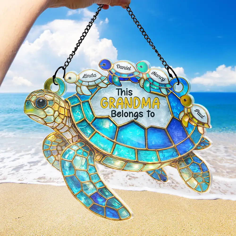 Turtle This Grandma Belongs To - Personalized Window Hanging Suncatcher Ornament - Image 2