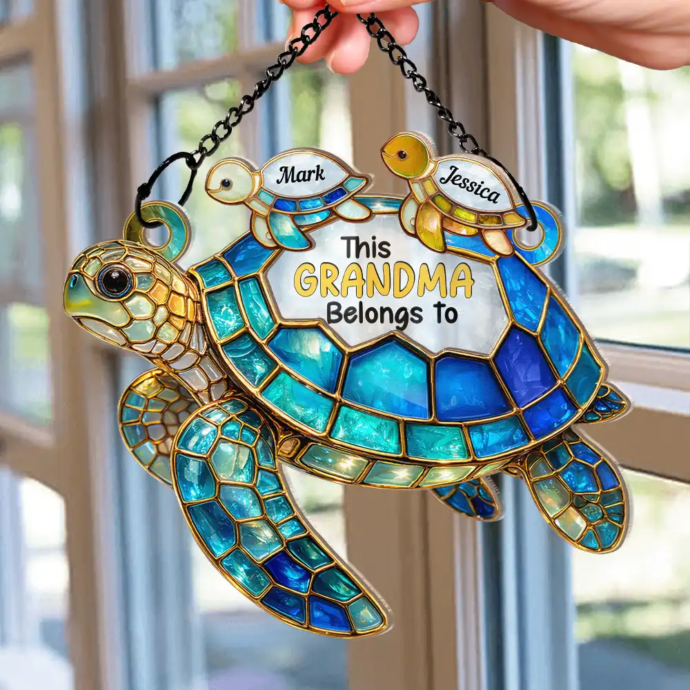 Turtle This Grandma Belongs To - Personalized Window Hanging Suncatcher Ornament - Image 3