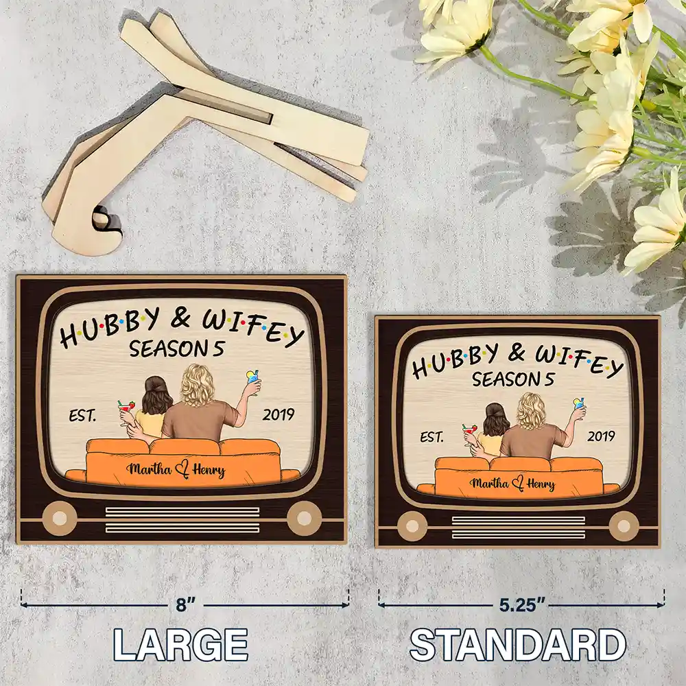 TV Show Hubby And Wifey - Personalized 2-Layered Wooden Plaque With Stand - Image 4