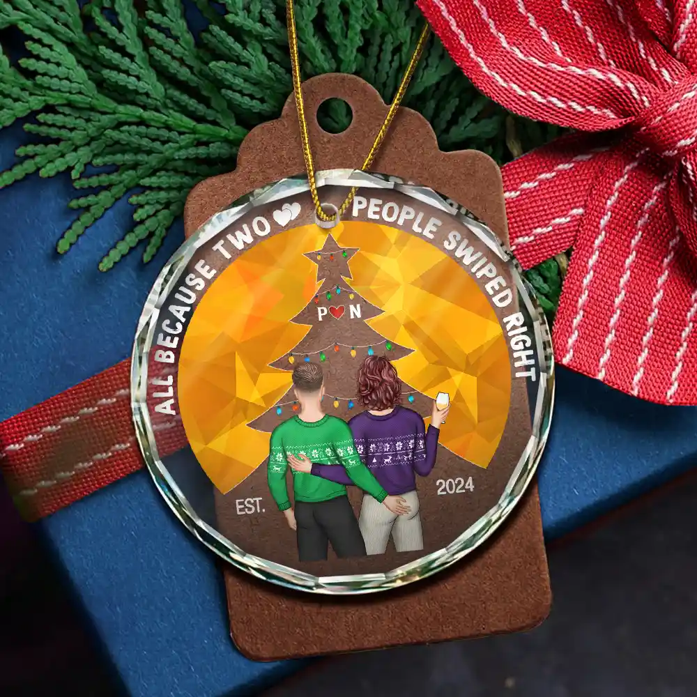 Two People Swiped Right - Personalized Circle Glass Ornament - Image 5