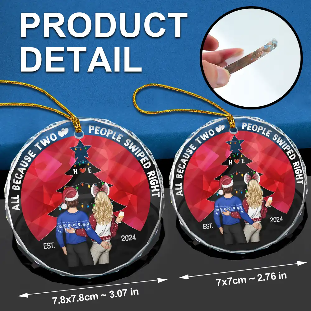 Two People Swiped Right - Personalized Circle Glass Ornament - Image 6