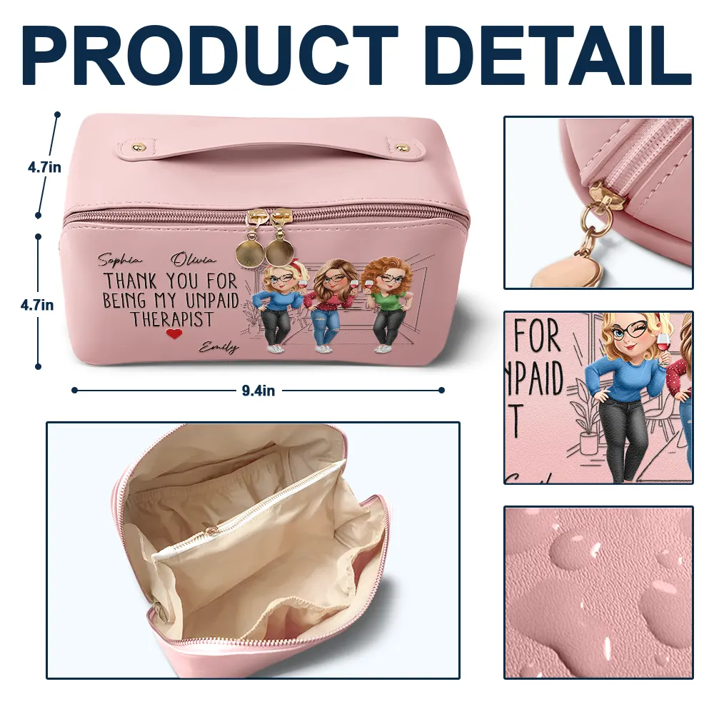 Unpaid Therapist - Personalized Leather Makeup Bag - Image 4