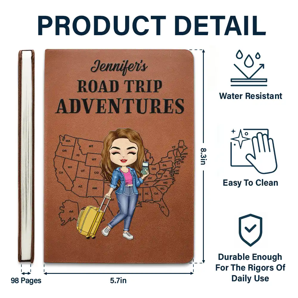 USA Travel Road Trip Camping Adventures - Personalized Leather Journal - Image 5