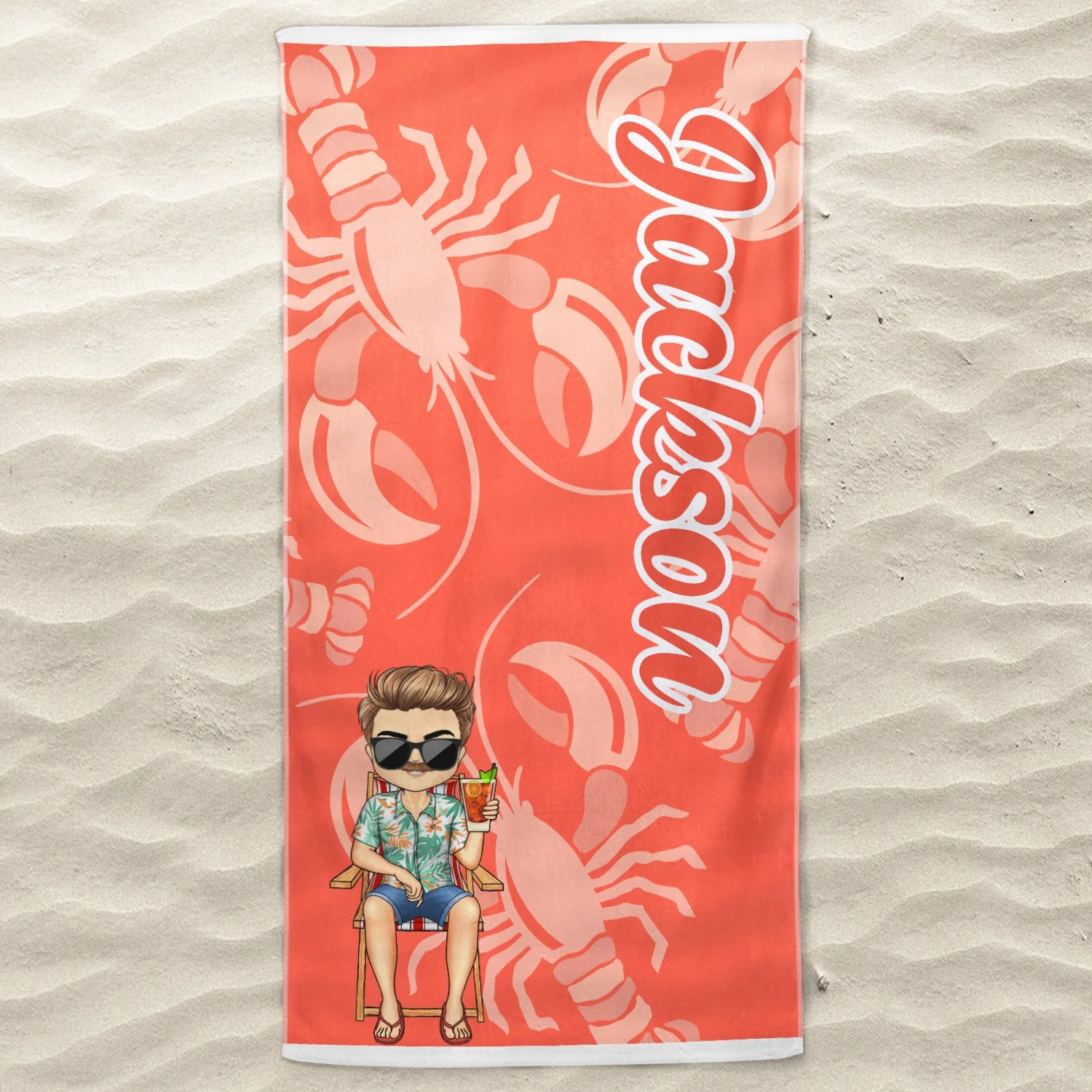 Vacation Stripe Flamingo Lobster Pineapple Shark - Birthday, Anniversary, Travel Gift For Woman, Man - Personalized Beach Towel - Image 3